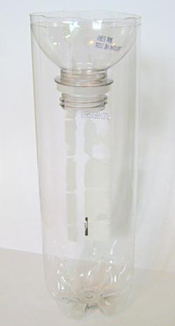 Preparing Winogradsky column for microbes, showing funnel in the top.