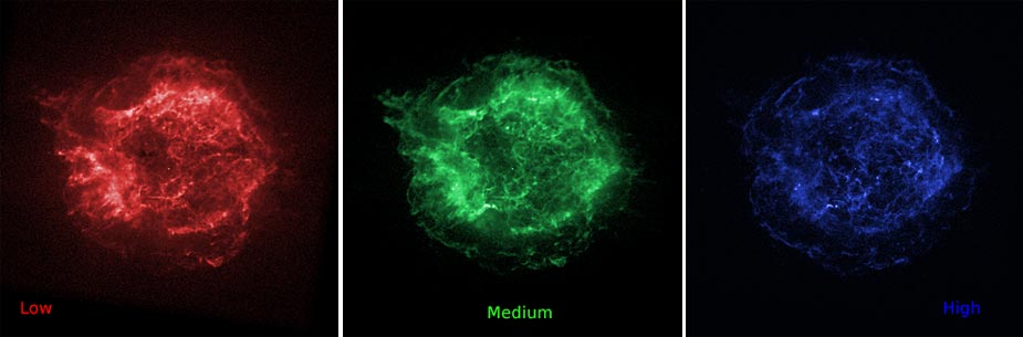 Cassiopeia A colorized FITS images (low, medium, high)