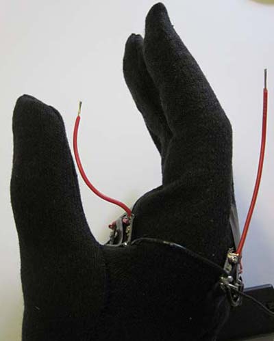 LED traffic glove positive wires soldered