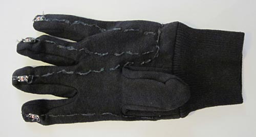fabric paint used to insulate the bottom of an LED dance glove