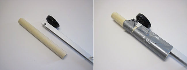 baseball catapult with wooden dowel bat and duct tape
