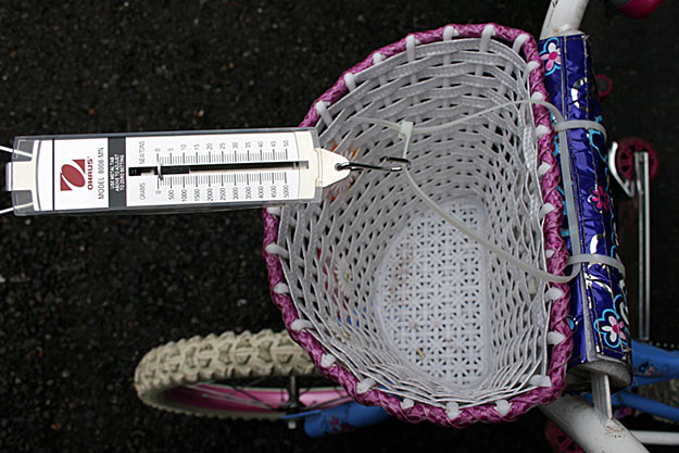 spring scale attached to bike with zip ties