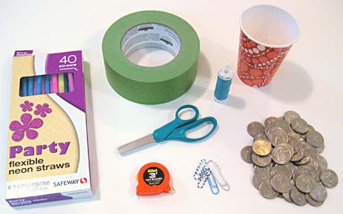 Materials needed to build different bridge designs.