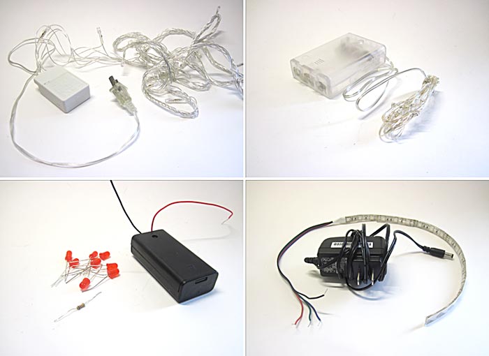 Different LED configurations including loose LEDs, a strand of Christmas lights, or an LED strip can be used to make your infinity mirror.