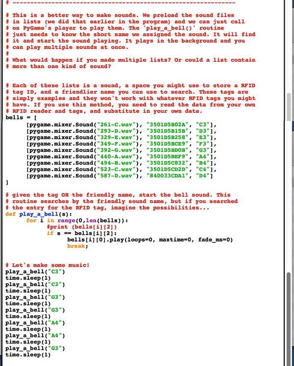 Screenshot of code for a sample Python program to play certain sounds