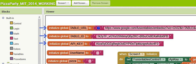 Screenshot of coding blocks in the MIT app inventor at appinventor.mit.edu