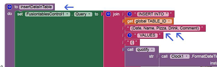 Screenshot of coding blocks in the Fusion Table app hosted by Google