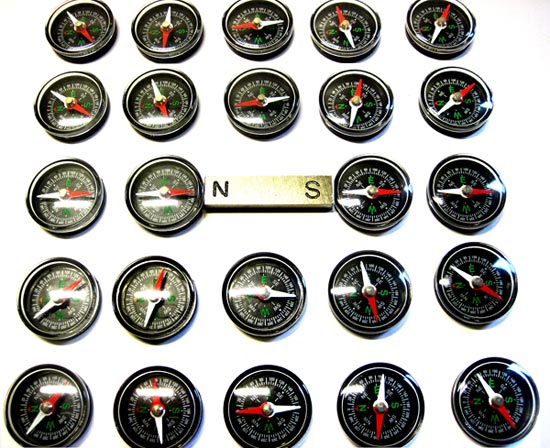 compasses showing the magnetic field around a bar magnet