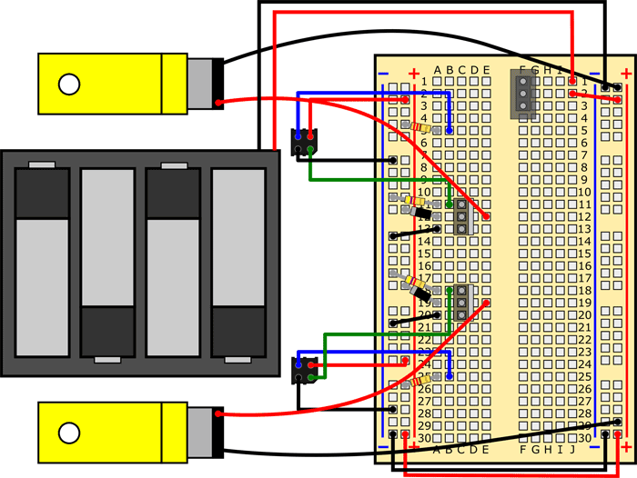 line tracking robot diagram with motor leads reversed
