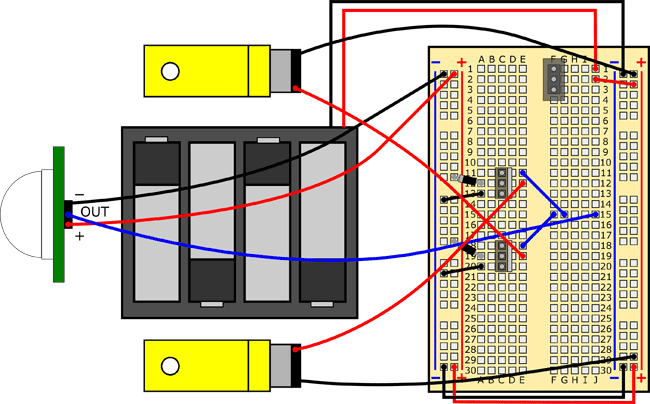 motion activated robot circuit with motor leads reversed