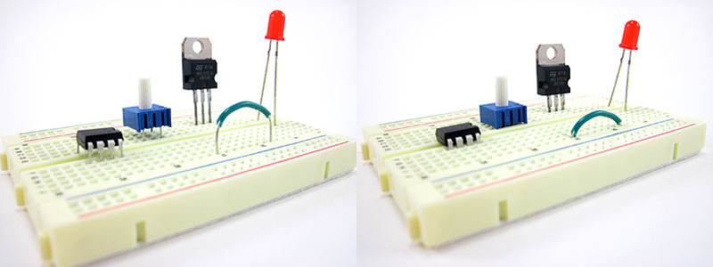 component leads pushed into breadboard