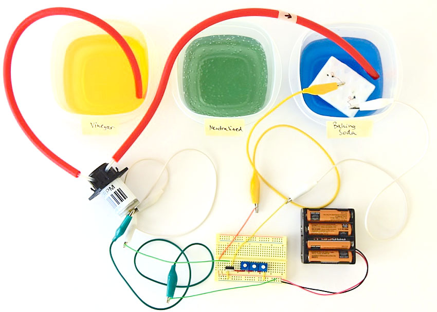 Complete insulin pump model circuit being tested.