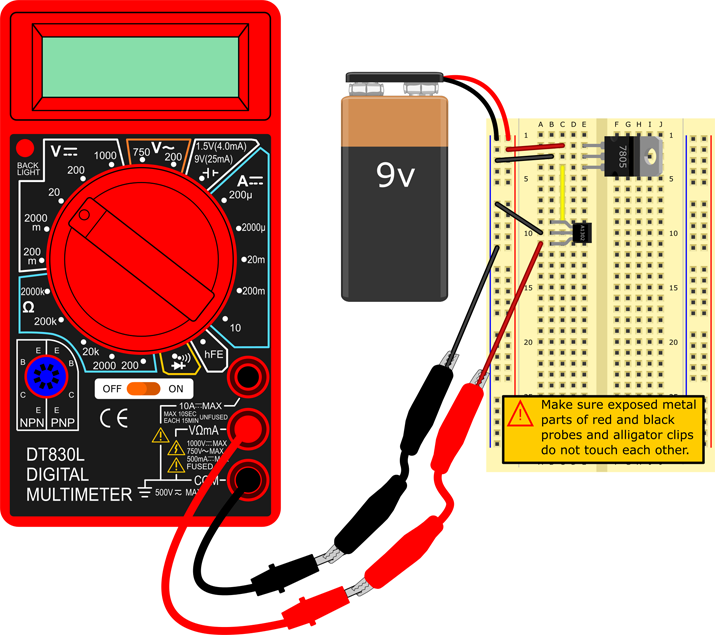 Use alligator clips to connect probes to long jumper wires.