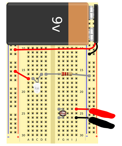 Before measuring, use alligator clips to attach the multimeter leads to the jumper wires from J24 and J26.