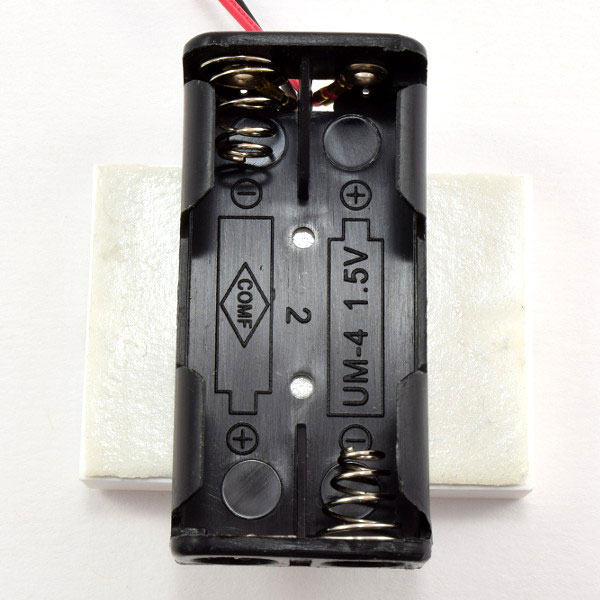 Battery holder attached to breadboard