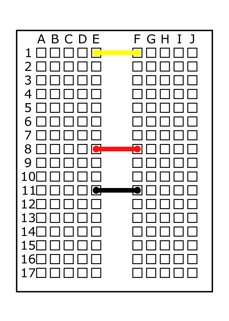 Black jumper wire E11 to F11