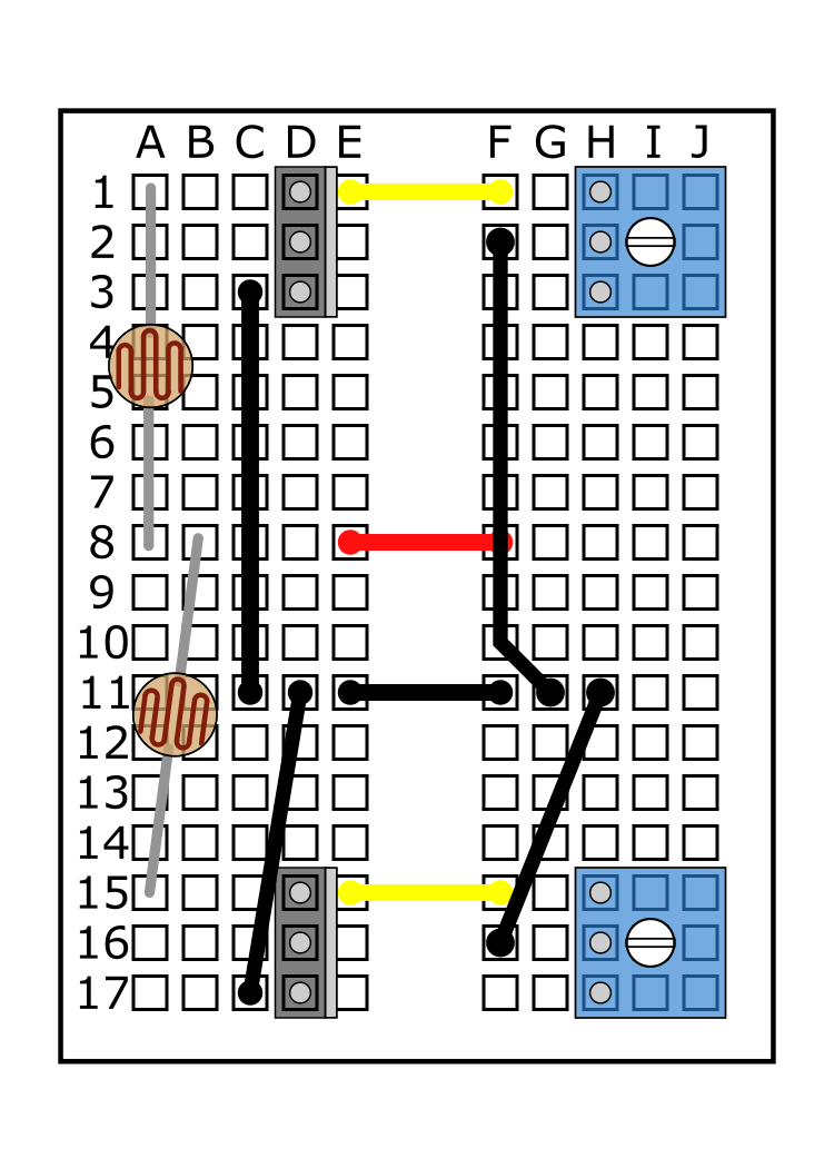 Photoresistor into B8 and A15