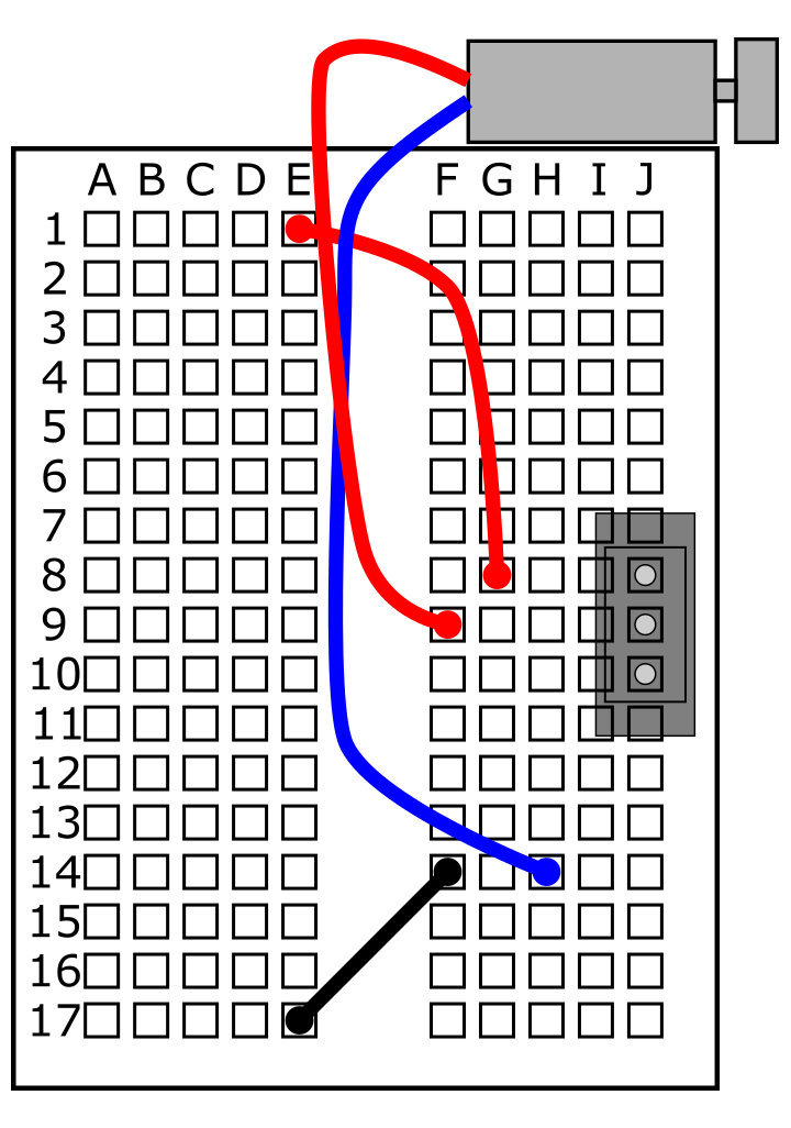 Top motor red lead to F9, blue lead to H14