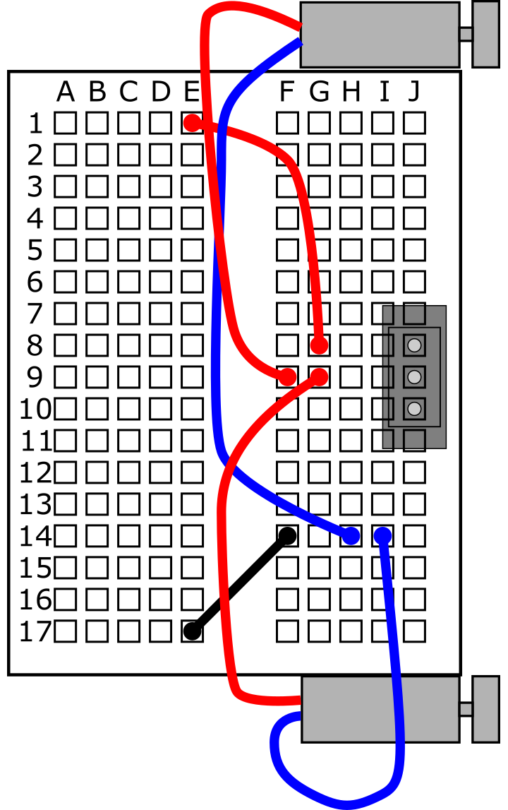 Bottom motor red lead to G9, blue lead to I14