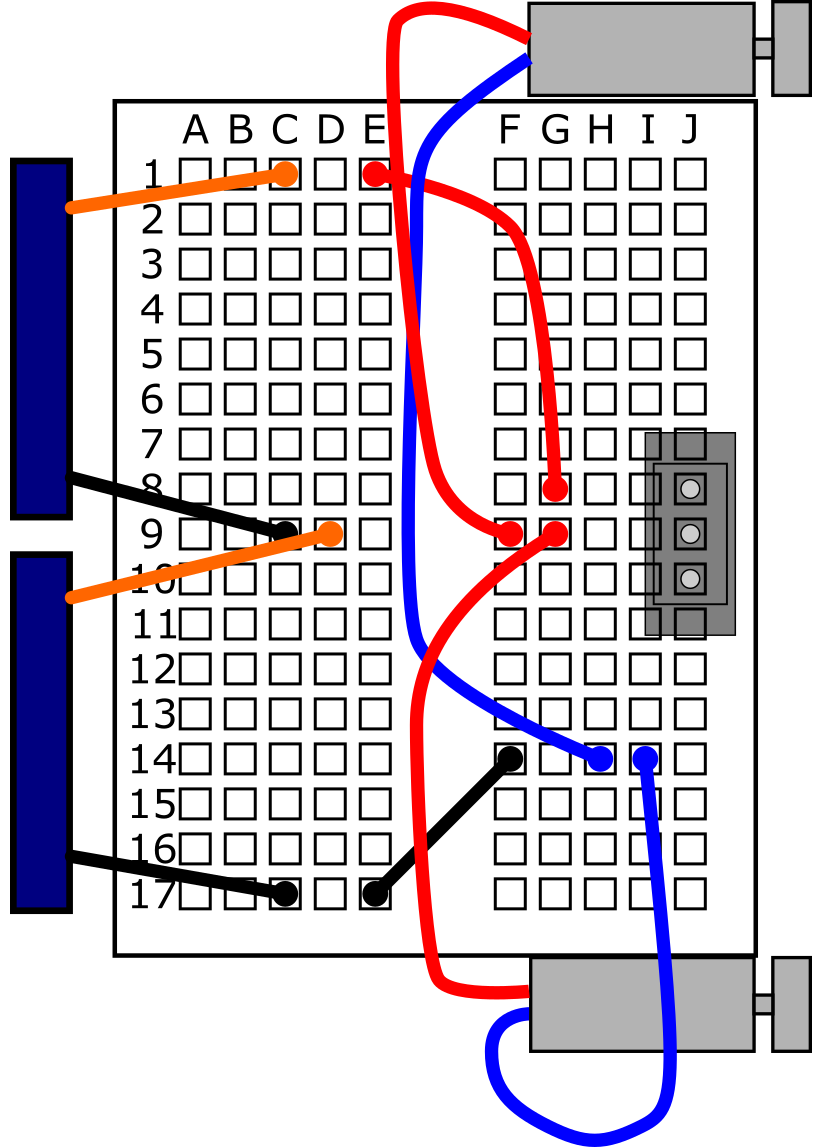 Bottom solar panel orange lead to D9, black lead to C17