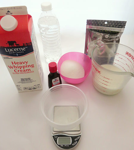 Hot ice cream is made from cream, milk, water, sugar, vanilla extract, and methyl cellulose