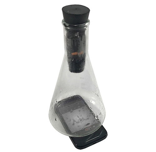 Final setup for recording the sound intensity of the buzzer inside the flask.