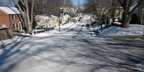 Salted street in the snow