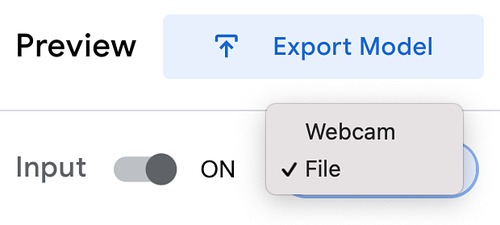 the 'Preview' window has an input on/off button and a toggle to select Wedcam or File 