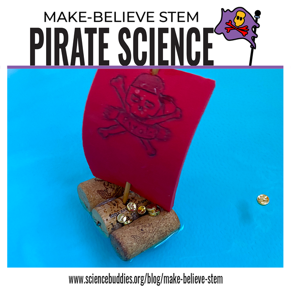Pirate sailboat made form cork - part of Pirate-inspired Make-Believe STEM Science Experiments