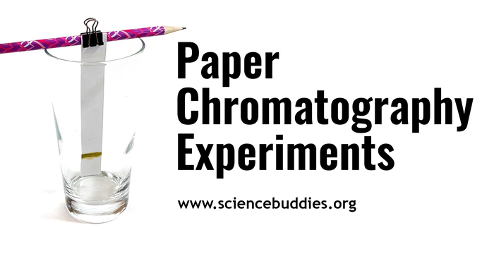 Glass with solvent and a strip of chromatography filter paper balanced from the top and suspended so it just touches the liquid / Chromatography resources