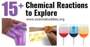 Three experiment images to respresent a collection of chemical reaction activities, slime, invisible ink, and glasses of foaming solution