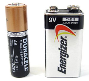 Photo of a double A and nine volt battery