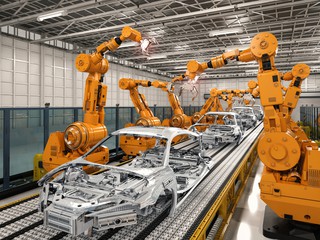 robot on car assembly line 
