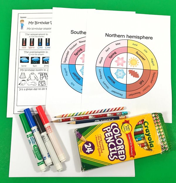 Materials for birthday season lesson plan