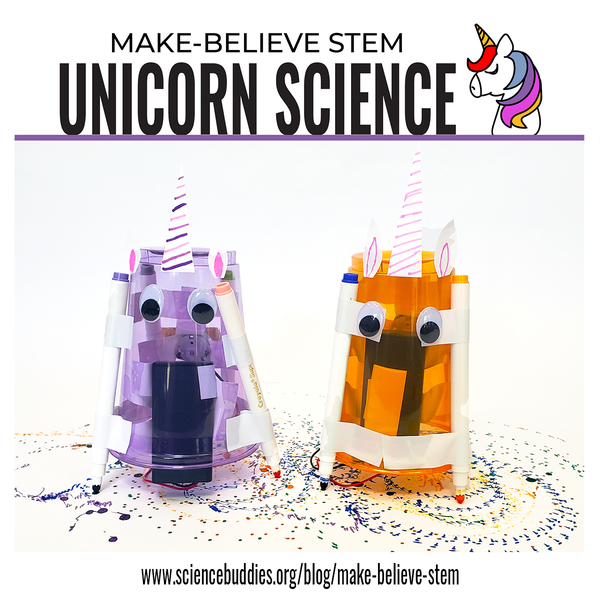 Two artbot robots created to look like unicorns - Unicorn-themed Make-Believe STEM Science Experiments