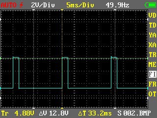 Screenshot of pulses created on a digital oscilloscope