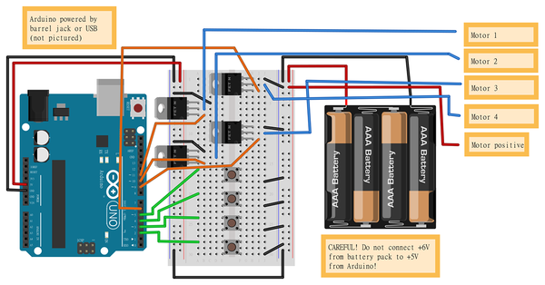 Breadboard diagram for Arduino drone steering