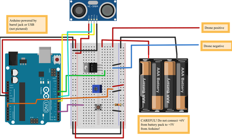 Breadboard diagram for Arduino drone altitude control circuit