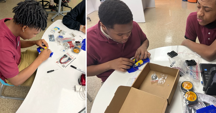 Students working on self-driving car project