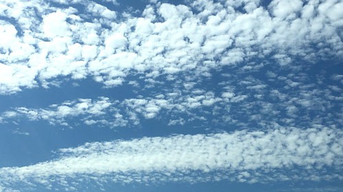 Streaks of small white clouds across a blue sky