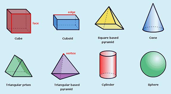 The face, edge, and vertex of 3-dimensional shapes are highlighted