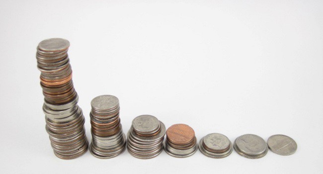 Stacks of different coins