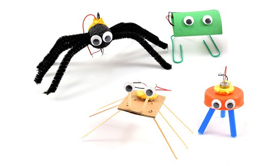 Example images of vibrobots made from household materials