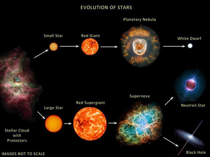 Diagram shows the life cycle of various stars