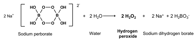 Chemical equation of sodium perborate and water creating hydrogen peroxide and sodium dihydrogen borate