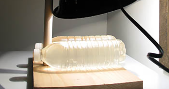 PET water bottle under a UV light for SODIS experiment