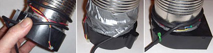 Loose wires wrapped around a can and secured with duct tape