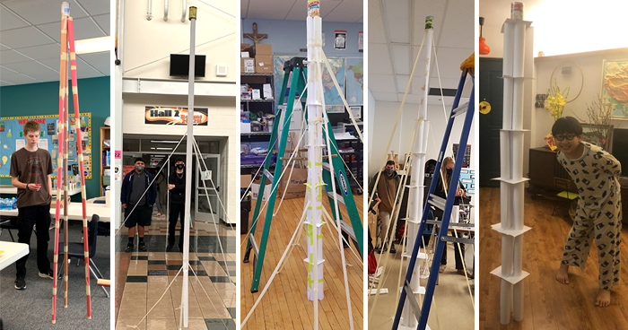 Examples of paper towers from the 2021 Fluor Challenge