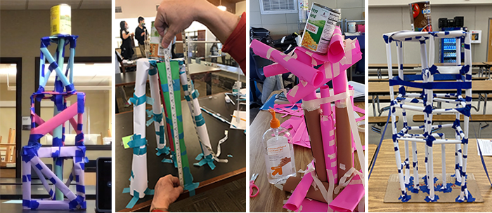 Examples of paper towers from the 2021 Fluor Challenge
