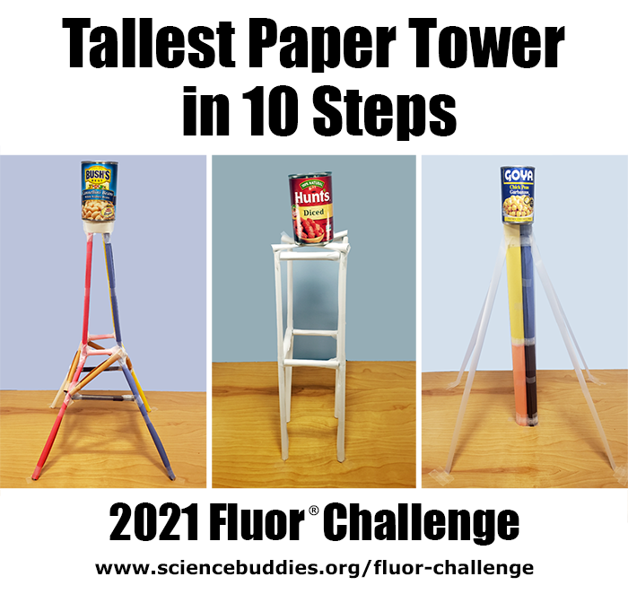 Three sample paper towers for Tallest Paper Tower Challenge